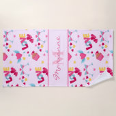 バレンタインピンクのラブレターのパターエレガントン名 ビーチタオル (正面)