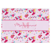 バレンタインピンクのラブレターのパターエレガントン名 ラージペーパーバッグ (裏面)