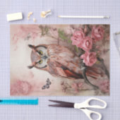 バレンタインピンクの花フクロウOn A Branch 薄葉紙 (クラフト)