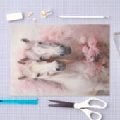 バレンタインピンクの花2つの白い馬 薄葉紙 (クラフト)