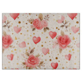 バレンタインピンクウォーターカラーバラとハート カッティングボード (正面)