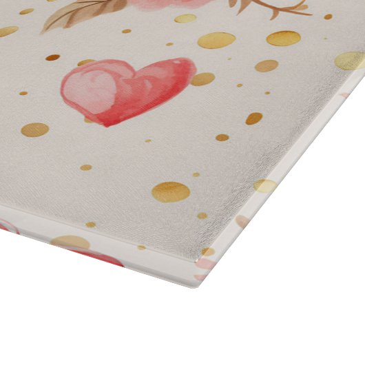 バレンタインピンクウォーターカラーバラとハート カッティングボード (角)