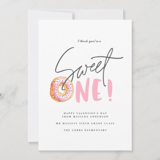 バレンタインピンクガーリードナッツスウィートモダンワン 案内状 (正面)