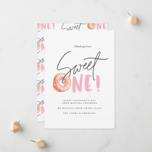 バレンタインピンクガーリードナッツスウィートモダンワン 案内状 (正面/裏面インサイチュ)