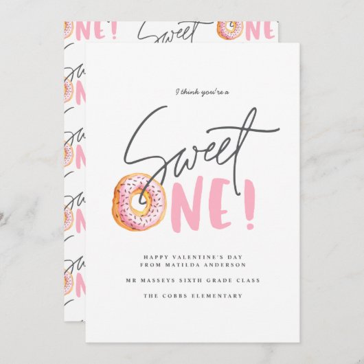 バレンタインピンクガーリードナッツスウィートモダンワン 案内状 (正面/裏面)