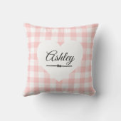 バレンタインピンクギンガムホワイトハートモノグラム名 クッション (裏面)