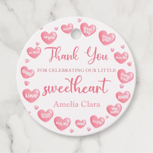 バレンタインピンクスウィートアート誕生日メッセージカード フェイバータグ (正面)