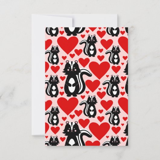 バレンタインピンクスクンクハートイラストレーションパターン サンキューカード (裏面)