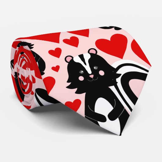 バレンタインピンクスクンクハートイラストレーションパターン ネクタイ (ロール)