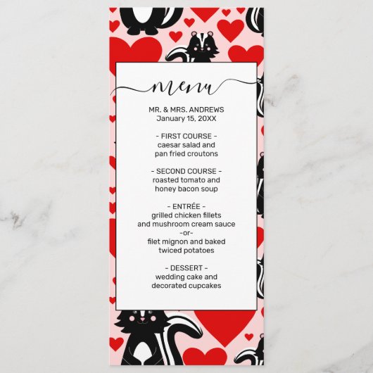 バレンタインピンクスクンクハートイラストレーションパターン メニュー (正面)