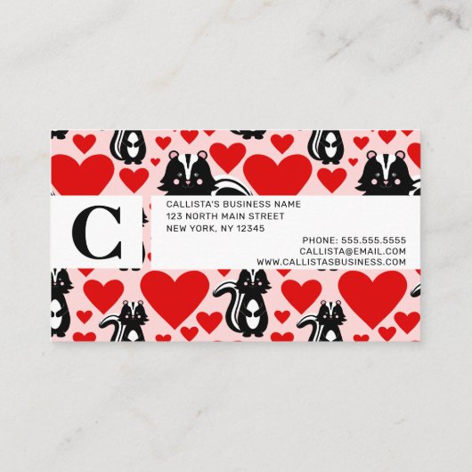 バレンタインピンクスクンクハートイラストレーションパターン 割引カード (裏面)