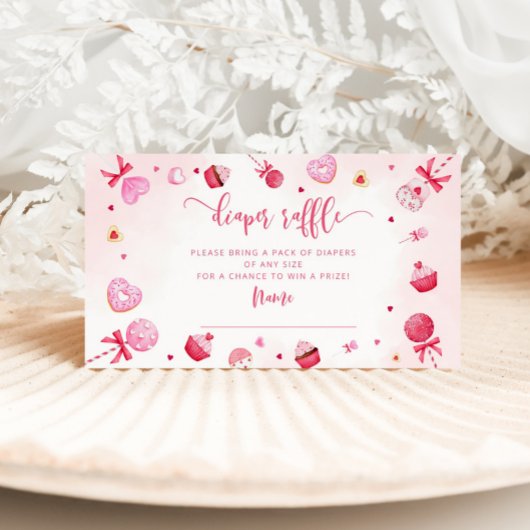 バレンタインピンクハートおむつラッフルチケット エンクロージャーカード