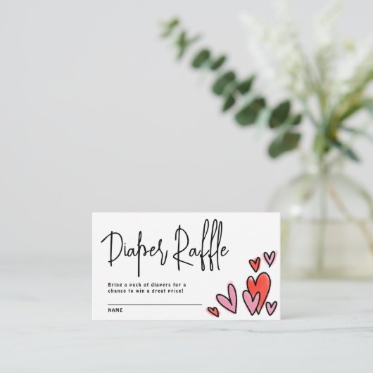バレンタインピンクハートおむつラッフルベビーシャワー エンクロージャーカード (スタンド正面)