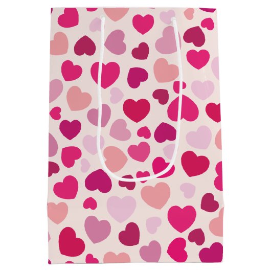 バレンタインピンクハートと白 ミディアムペーパーバッグ (裏面)