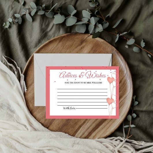 バレンタインピンクハートアドバイス&ウィッシュブライダルシャワー エンクロージャーカード