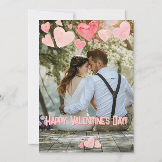 バレンタインピンクハートオーバーレイ自分の写真を追加 シーズンカード (正面)