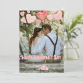 バレンタインピンクハートオーバーレイ自分の写真を追加 シーズンカード (スタンド正面)