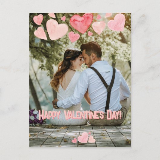 バレンタインピンクハートオーバーレイ自分の写真を追加 シーズンポストカード (正面)