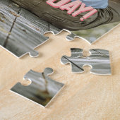 バレンタインピンクハートオーバーレイ自分の写真を追加 ジグソーパズル (側面)