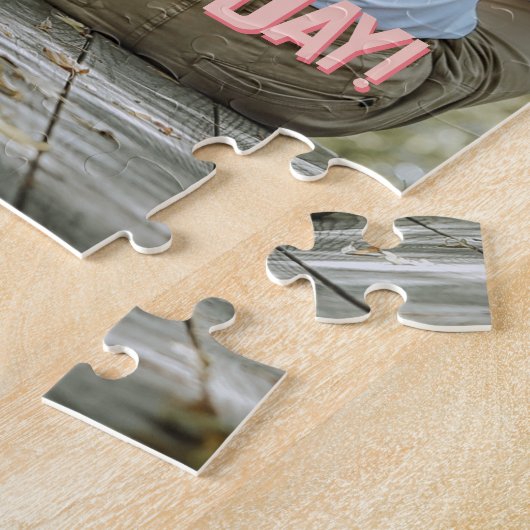 バレンタインピンクハートオーバーレイ自分の写真を追加 ジグソーパズル (側面)