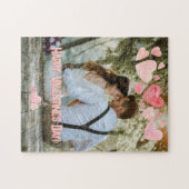 バレンタインピンクハートオーバーレイ自分の写真を追加 ジグソーパズル (横)