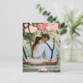 バレンタインピンクハートオーバーレイ自分の写真を追加 ポストカード (スタンド正面)