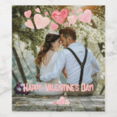 バレンタインピンクハートオーバーレイ自分の写真を追加 ワインラベル (シングルラベル)