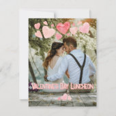 バレンタインピンクハートオーバーレイ自分の写真を追加 招待状 (正面)