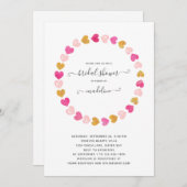 バレンタインピンクハートスウィートアートブライダルシャワー 招待状 (正面/裏面)