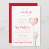 バレンタインピンクハートバルーンベビーシャワー 招待状 (正面/裏面)