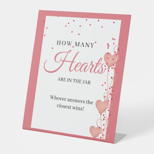 バレンタインピンクハートブライダルシャワー数ハート 台座サイン (正面)