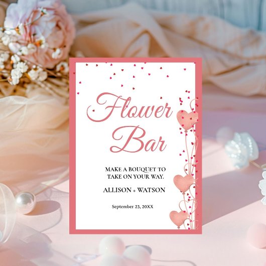 バレンタインピンクハートブライダルシャワー花バー標識 台座サイン