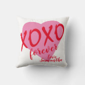 バレンタインピンクハートレッドハグキスXOXOフォーエバー クッション (裏面)
