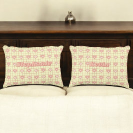 バレンタインピンクハート市松模様にクリームカップルギフト アクセントクッション