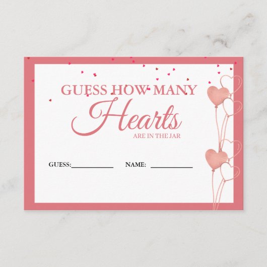 バレンタインピンクハート推測いくつのハートゲーム エンクロージャーカード (正面)