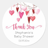 バレンタインピンクハート赤ちゃんシャワーありがとう ラウンドシール (正面)