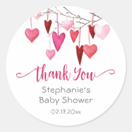バレンタインピンクハート赤ちゃんシャワーありがとう ラウンドシール