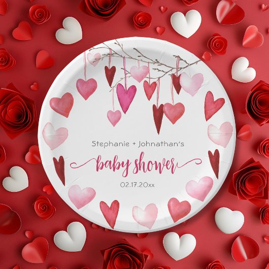 バレンタインピンクハート赤ちゃんシャワー ペーパープレート