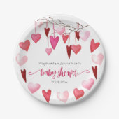 バレンタインピンクハート赤ちゃんシャワー ペーパープレート (正面)