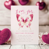 バレンタインピンクバタフライブライダルシャワー招待 招待状