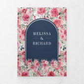 バレンタインピンクレッドローゼバタフライネイビー結婚ズ 三つ折り招待状 (カバー)