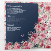 バレンタインピンクレッドローゼバタフライネイビー結婚ズ 三つ折り招待状 (内部最初)