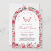 バレンタインピンクレッドローゼバタフライブライダルシャワー 招待状 (正面)