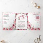 バレンタインピンクレッドローゼバタフライ結婚ズ 三つ折り招待状 (内部)