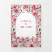 バレンタインピンクレッドローゼバタフライ結婚ズ 三つ折り招待状 (カバー)