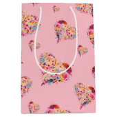 バレンタインピンクレトロハートパターン ミディアムペーパーバッグ (正面)