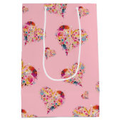 バレンタインピンクレトロハートパターン ミディアムペーパーバッグ (裏面)