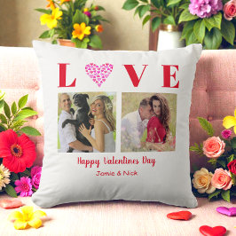 バレンタインピンク白ハート写真 クッション