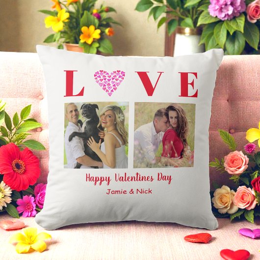 バレンタインピンク白ハート写真 クッション