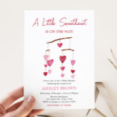 バレンタインピンク赤いハートベビーシャワー 招待状